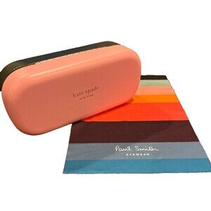 Kate Spade Hello Sunshine Pink Green Sunglass Case with Cloth Wipe NWOT